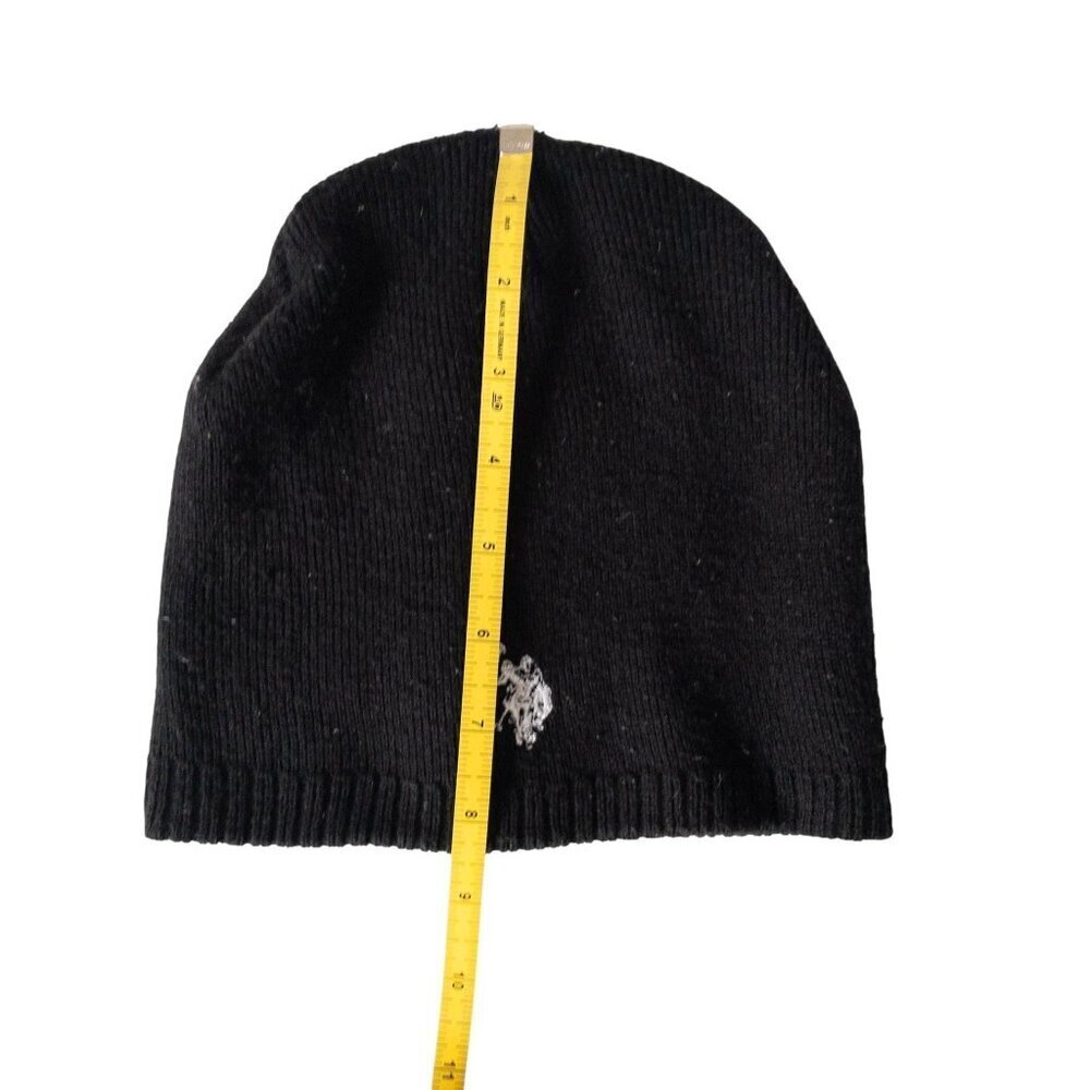 U.S. Polo Assn. Black Knit Beanie Hat With White Logo Embroidery One Size Ribbed - Picture 2 of 5